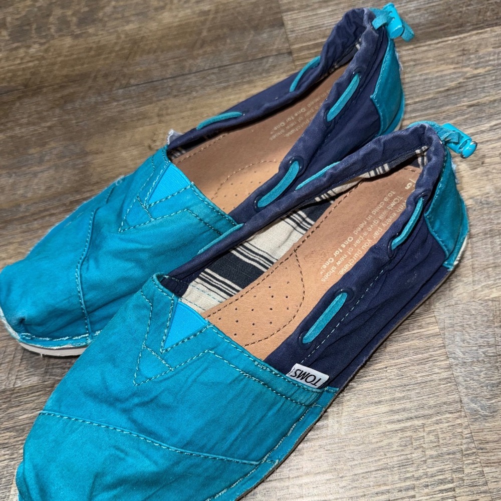 TOMS Womens Blue Teal Canvas Slip On Alpargata Flats Shoes Size 7.5 - Picture 5 of 8
